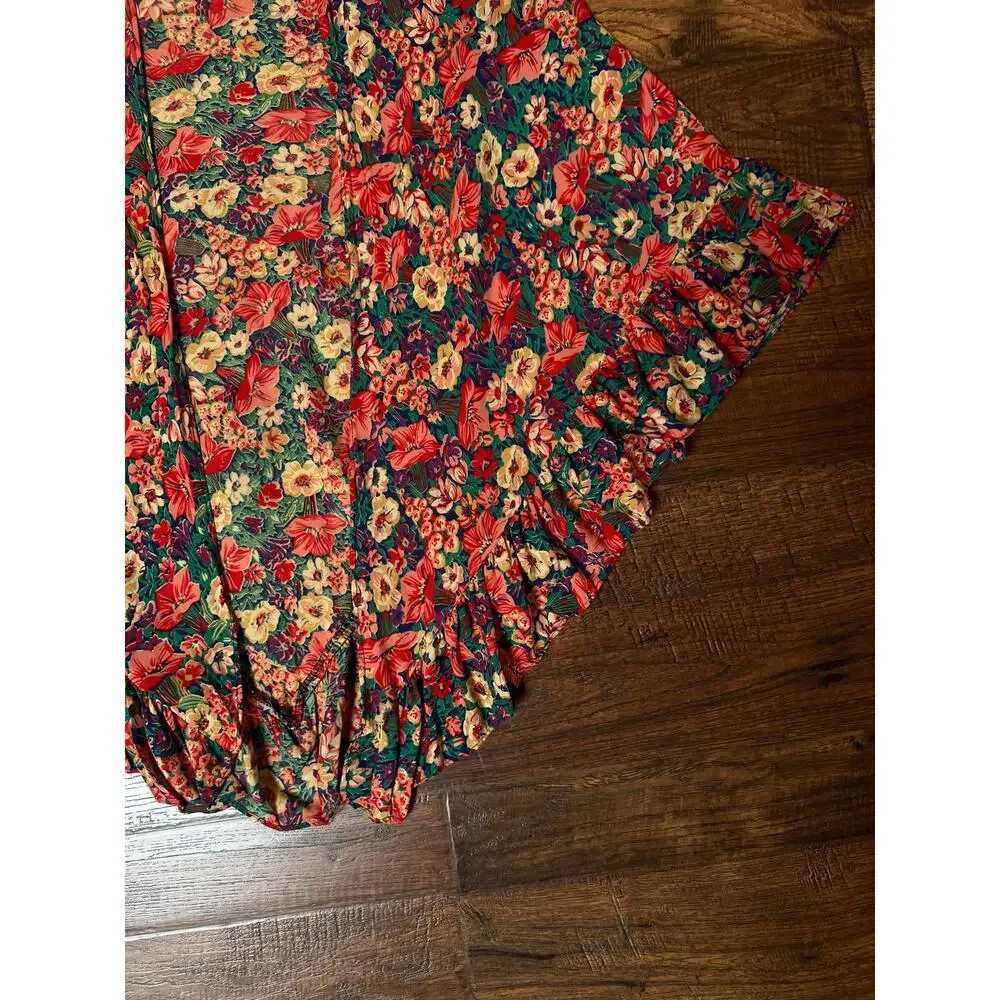 Vintage Cotton Shawl - Autumn Floral Print Ruffle Trim Handmade Wrap
